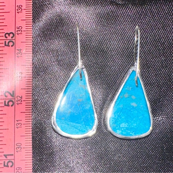 Turquoise Natural Gemstone handcrafted teardrop earrings - Picture 4 of 5